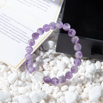 Amethyst bracelet, enhancing inspiration, relieving anxiety, and stimulating potential.