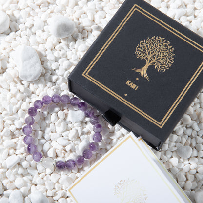 Amethyst bracelet, enhancing inspiration, relieving anxiety, and stimulating potential.