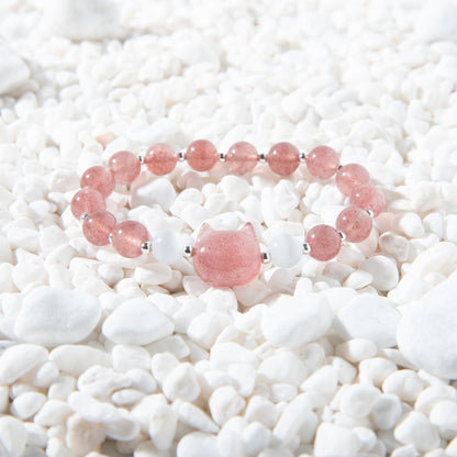 Pink strawberry quartz kitty bracelet, releasing personal charm and attracting the love.