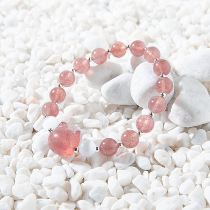 Pink strawberry quartz kitty bracelet, releasing personal charm and attracting the love.