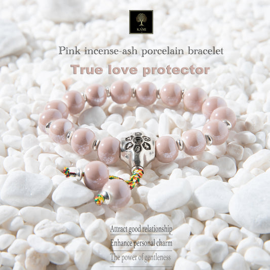 Pink incense-ash porcelain bracelet，Attract good relationship，Enhance personal charm， Protection of love.